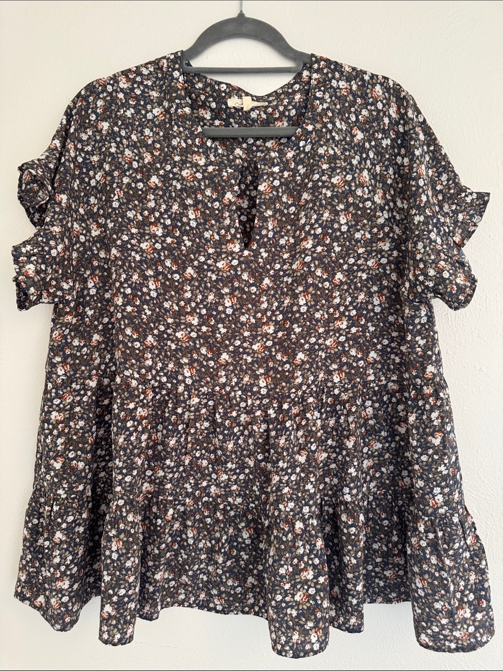Cotton Bleu Maternity Top Floral Short-Sleeve Peplum Blouse - Blue Multi